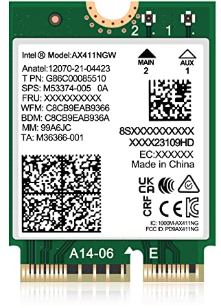 Tarjeta Inalámbrica WiFi 6E Intel AX411 NGW M.2: CNVio2, Bluetooth 5.3, Tri-Band 5400Mbps, Adaptador de Red para Portátil Compatible con Windows 10/11 (64bit),Linux. Sólo Disponible con CPU Gen 12+