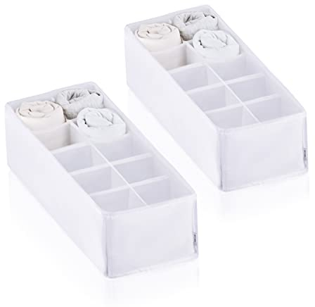 ROW&LINE® – Home Organizer – 10 extra hohe Fächer für Kleidung, Wickeltisch & Zubehör – Aufbewahrungsboxen aus Stoff – strapazierfähig & abwaschbar für Kleiderschrank & Schublade – weiß – Size: 2x M+