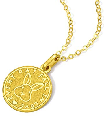 24 Karat massiver Gold Anhänger für Frauen, echter reiner Goldschmuck zierlicher Glücks kaninchen Sternzeichen Anhänger für Männer Teenager Mädchen (Halskette nicht enthalten) (Münze)