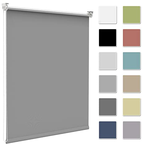 Verdunkelungsrollo Verdunklungsrollo ohne Bohren & mit Bohren,Rollo Verdunkelung Grau 90x170cm(Stoffbreite 85cm) für Fenster innen Wandmontage,Deckenmontage Fensterrollo Seitenzugrollo Klemmrollo