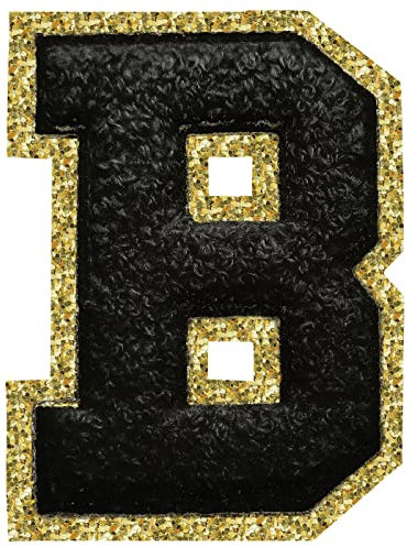 Letter Patches Iron on 3Pcs Chenille Letters for Jackets Varsity Letters Patches Letterman Glitter Patches Iron on Letter Black B
