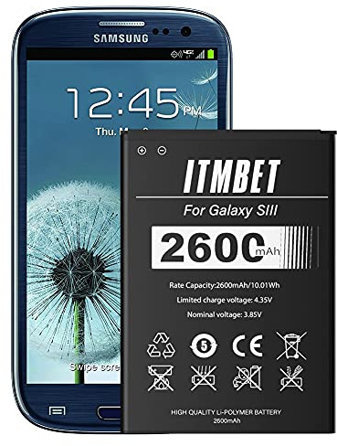 [2600mAh] Galaxy S3 Battery, EB-L1G6LLU Battery | Compatible S3 i535/i747/L710/T999/I9300/I9305, CE/RoHS, Overcharge Protected, Original Size, 0 Cycle