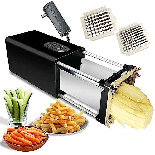 Fstcrt - Cortador eléctrico para freír francés, profesional comercial y doméstico, cortador de patatas fritas con hoja de 1/2 pulgadas y 3/8 pulgadas, máquina de corte automática, adecuado para