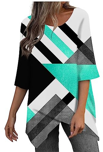 Tshirt Damen Shirt Damen Blumendruck Tunika Shirt Mit Allover-Minimal Print Sport Top Damen Weisses T Shirt Damen Damen Top Sommer Shirt Damen Poloshirt Damen Tunika Sommer（4-Mint Green,L）