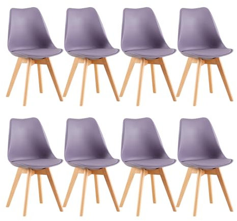 EGGREE 8er Set Esszimmerstuhl Skandinavischer SGS Geprüfter, Design Küchenstuhl Essstühle mit Polsterstuhl et Massivholz Buche Bein, Grau-Violett