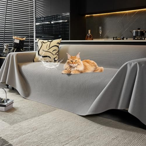 VanderHOME Waffel Sofaüberwurf wasserdichte Sofaüberwurf Antirutsch Sofahusse Schutz vor Haustier Katze Hunde Sofa überwurf 190 * 130cm-Hellgrau