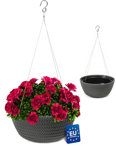 KONZEPT Pot de fleurs suspendu pour intérieur et extérieur - Diamètre : 30 cm - Anthracite - Motif tressé