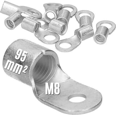 10 Stück Kalitec Q95-8 Quetschkabelschuh 95mm² M8 I Unisoliert I Dornpressung I Für mehr-, fein- und feinstdrähtige Leiter I Kabelschuh 95mm²