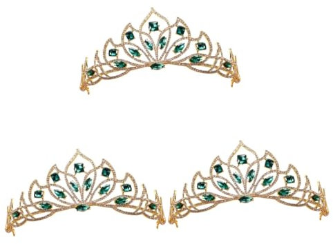 FRCOLOR Couronne De Mariage 3 Pièces Avec Accessoires Pour Cheveux De Mariée Pour Femme Imitation Or 18 Carats Cristal Vert Olive