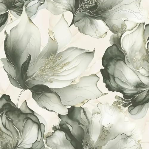 Elysian Floral Green Gold Wallpaper - Metallic Effect Flowers Modern Contemporary - Glamorous Feature Wall