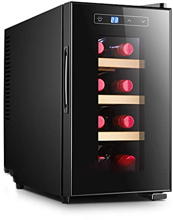 UsmAsk Bodegas de 8 Botellas Bodega de Temperatura Constante/Gabinete de Vino de 23 L, con estantes e iluminación LED, 11~18 ° C, Estilos múltiples