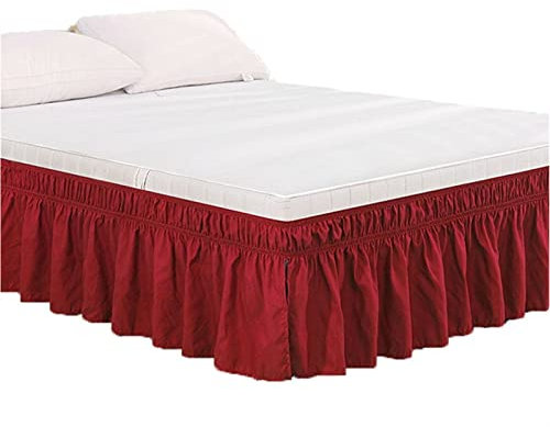 Betthusse,Bettrock,Bettvolant Hotel-Bettrock, umwickelt, elastisches Bettrock, Bett ohne Bettwäsche/Full/Queen/Jumbo, 38 cm Höhe, Heimdekoration(Color:Wine Red,Size:King)