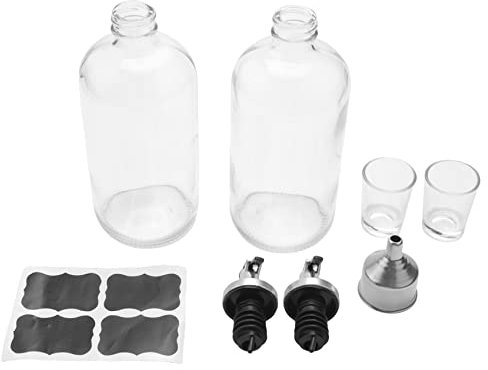 Foemey Spender für Mundspülung aus Glas, 400 ml, mit Trichter mit Ausgießer und Tüllen, Behälter für Mundspüler, wiederverwendbar