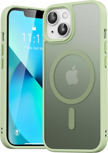 Natiiozie Magnetisch Hülle Kompatibel mit iphone14/iPhone 13, Matt Handyhülle Kompatibel mit MagSafe, Stoßfest Kratzfest Schutzhülle Nie Vergilbung Rückseite Case 6,1 Zoll Hellgrün