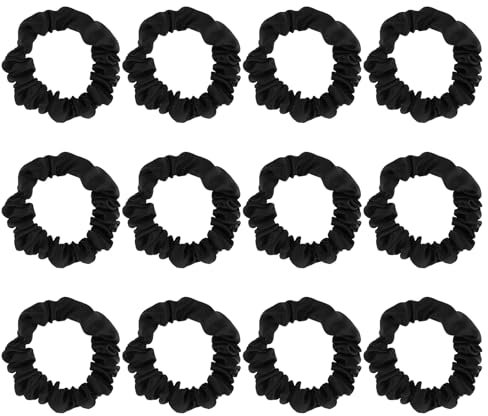 12 Stück Haargummi aus Satin, Weiche Elastische Haarbänder Schwarz Haarschmuck Pferdeschwanzhalter Haarband Seide Haarringe Haarseil für Mädchen Damen Frauen