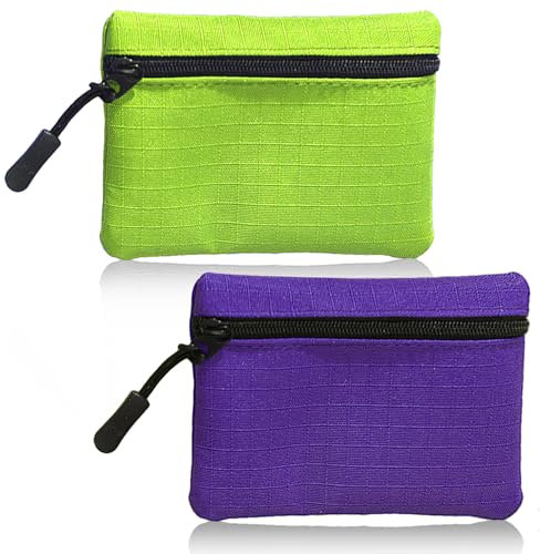 2 Stück Münzgeldbörsen, Münzgeldbörse mit Reißverschluss für Damen, Oxford-Stoff, kleine Münzbörse für Mädchen und Jungen, tragbare Mini-Münztasche für Damen und Herren (Lila + Grün)