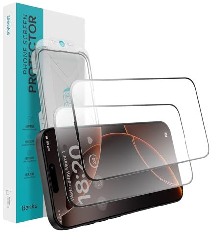 BENKS Matt Schutzfolie für iPhone 16, 15, 14 Pro (6,1 Zoll) Panzer Schutz Glas Folie Schutzglas [Auto-Installation], 3D Full Screen Folie, Blendschutz, Anti-Fingerabdruck - 2 Stück