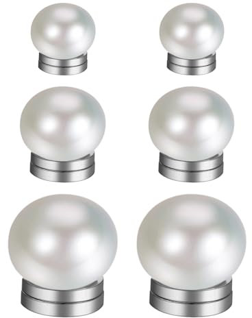Flongo Magnet Perlen Ohrringe für Damen:3 Paare fake plug Ohne Ohrlöcher Ohrklemme Magnetische Perlenohrringe Edelstahl Ohrclips kein Piercing Weiß Rund Perle Ohrclips 6-10mm Schmuck Geschenk Silber