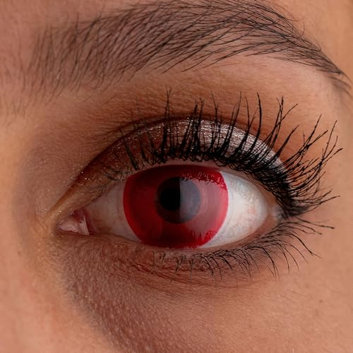 LEXXOO Farbige Kontaktlinsen ohne Stärke, 1 Paar (2 Stück) – „Evil Eyes“ Hellrot – Perfekt für Halloween, Karneval & Cosplay, Weiche Monatskontaktlinsen mit UV-Schutz