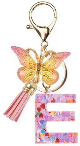 Capaneus Schlüsselanhänger Mädchen, Buchstabe, Rosa Schmetterling, Namensanhänger für Damen und Mädchen