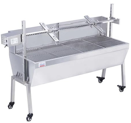 Grande asta per spiedo per pollo, agnello e altro ancora, griglia per barbecue a carbonella, perfetta per picnic all'aperto e campeggio, kit completo per girarrosto e spiedo di maiale