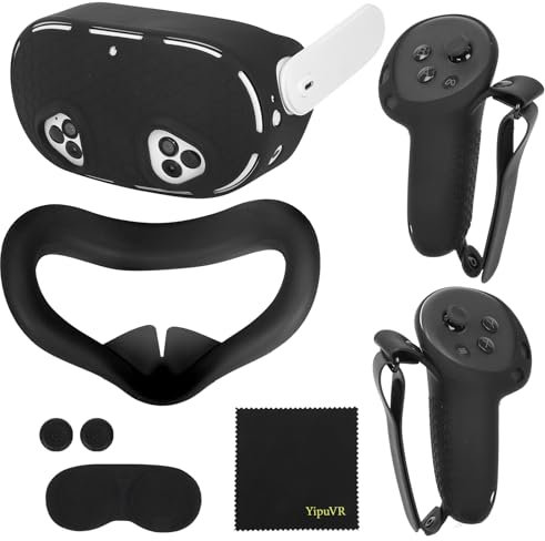 Zubehör für Meta Quest 3S,5 in 1 Silikon Schutzhülle Set für Quest 3S,VR Schutzhülle,Controller Grip Cover,VR Shell Cover,Lens Protective Cover,Joystick Caps für Meta Quest3S