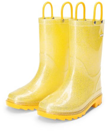 DREAM PAIRS Stivali da Pioggia Unisex Leggeri Antiscivolo Impermeabili Stivaletti Slip-on Stivali Scintillanti per Ragazze,Size 26.5,Giallo,KKEMRB2501