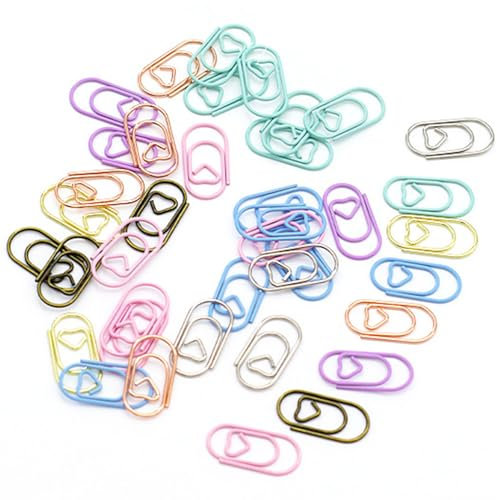 100 Stück Bunt Büroklammern Motiv,Büroklammern Herz Klein Metall,Büroklammern Gold,Paper Clips,Büroklammer, Papierklammern,Paperclip,Für Weihnachten Dekorative Postkarten Bürobedarf Klassenzimmer
