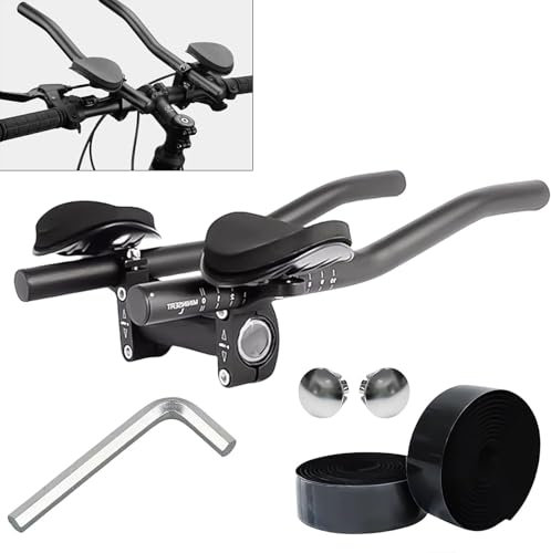 Triathlon Fahrradlenker Schwarz, TT-Lenker, Lenker Aero Bars, Aluminiumlegierung, Lenkeraufsatz Triathlon Lenker Verstellbare Fahrradstütze Lenker für Rennräder Mountainbike