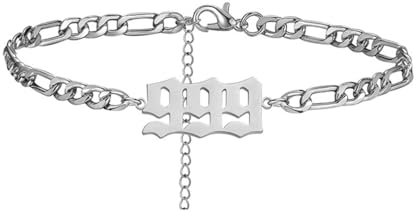 PAURO Damen Edelstahl Engel Zahl Knöchel Armbänder Fußkettchen Kette Einstellbare Minimalist Numerologie Schmuck Silber 999