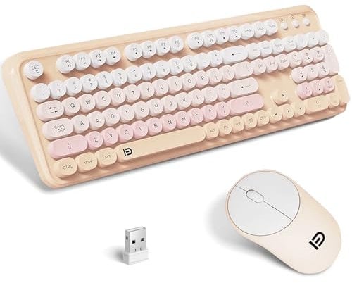 Wireless Keyboard and Mouse Set, 2.4GHz Colorful Computer Full-Size Keyboard with Number Pad, Silent Cute Wireless Mouse for PC/Windows/Desktop/Laptop (Khaki) (Khaki)