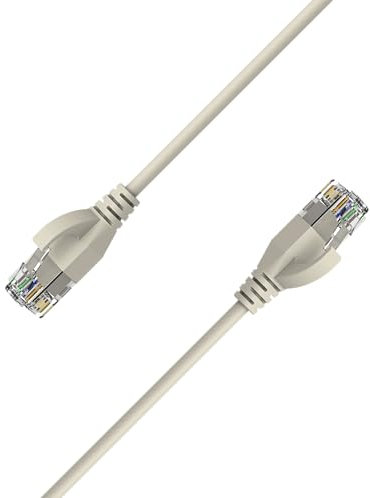 Elfcam - 12m Ethernet Cat 6A Ultra Fino 10Gbps 32 AWG UTP OD2.8 mm 500MHz 10Gb Fino RJ45 Cat 6A para LAN, Enrutadores, Módems, Computadoras Portátiles y Servidores Xb, Blanco, 12 Metro