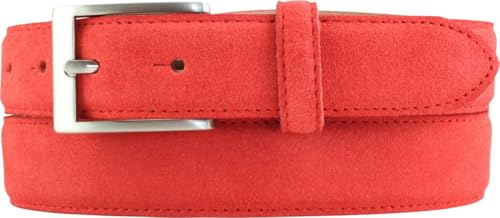 BELTINGER Italienischer Veloursleder-Gürtel, 30 mm breit, Herren, Wildleder, Anzuggürtel, Hosengürtel, Schließe Silber | Rot 120cm