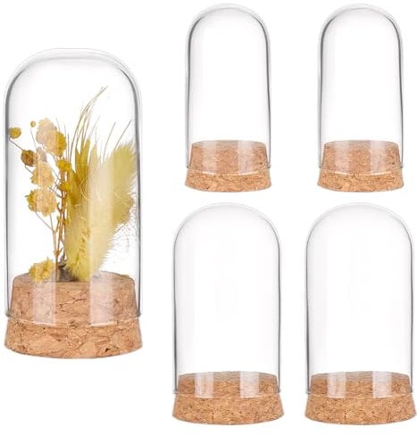 PH PandaHall 4pcs Glass Display Dome 2 Sizes Clear Cloche Bell Jar with Cork Base Small Glass Bottles Dome Decoration Jars Display Case for Flower Plants Storage Home Christmas Party Favor Decor