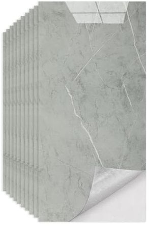 Tarwanear Tile Stickers Marble 10pcs/60x30cm Waterproof Oil Proof Self Adhesive Wall Tiles PVC Wall Stickers Grey Peel and Stick on for Kitchen Bathroom Home Decor