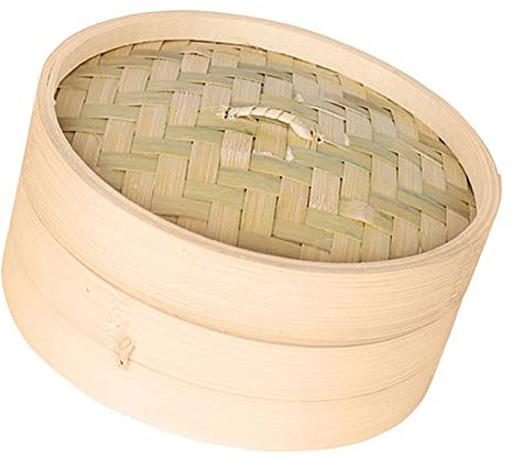 predolo Panier Vapeur en Bambou, Cuiseur Vapeur Asiatique, Cuiseur Vapeur Chinois pour La Cuisson des Sum, des Raviolis, des Légumes, Marron, 21cm