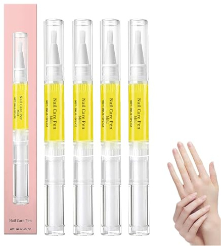 Nail Care Pen, Natural Cuticle Oil, Strengthener and Hardener for Damaged, Brittle or Cracked Nails, Light & Non-Greasy, Suitable for Everyday Care, Maintain Healthy & Clean Nails (4pcs)