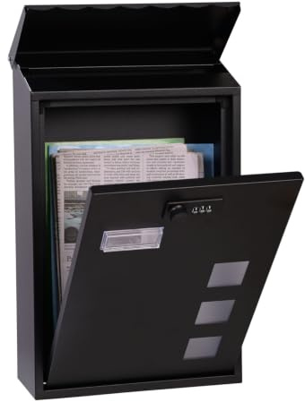 Post Boxes Wall Mounted Mailboxes with Combination Lock Viewing Windows | with Rain Cove, Nameplate Windows Large Capacity Locking Mailbox Wall Mounted Mail Box Outdoor 40 x 25.5 x 11.5 cm Black