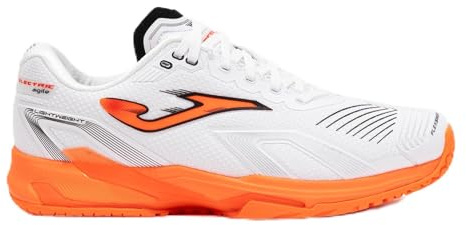 Joma Men’s Tennis Shoes, Clay Court Sneakers with Stabilis Support, Lightweight Breathable VTS Upper, Herringbone Rubber Outsole, High-Stability Agility Footwear, Electric Men, Sizes 7–12, White, 6.5
