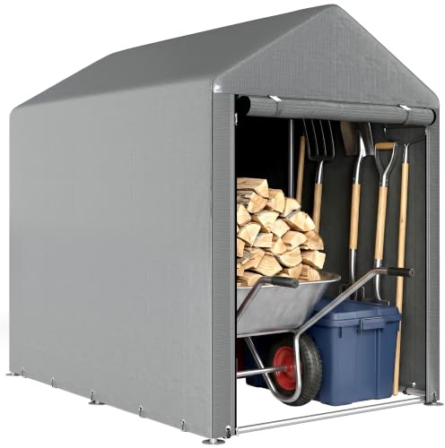 Outsunny Abri de Jardin Imperméable Abri Moto 120x179x165cm Gris Clair | Tente de Stockage, Porte Enroulable Fermeture Éclair, Garage pour Vélo et Outils Rangement