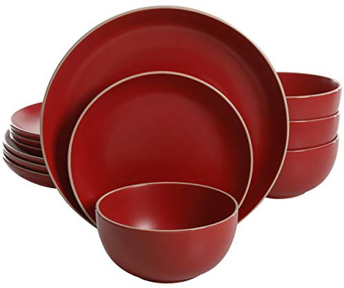 Gibson Home, Vajilla de 12 piezas Rockaway, rojo