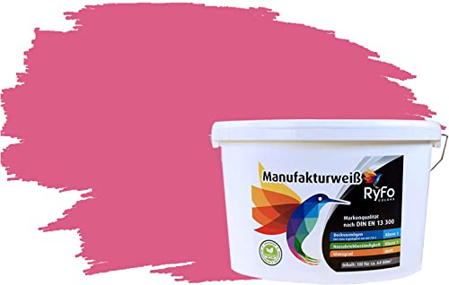 RyFo Colors Bunte Wandfarbe Manufakturweiß Pink 10l - weitere Violett Farbtöne und Größen erhältlich, Deckkraft Klasse 1, Nassabrieb Klasse 1