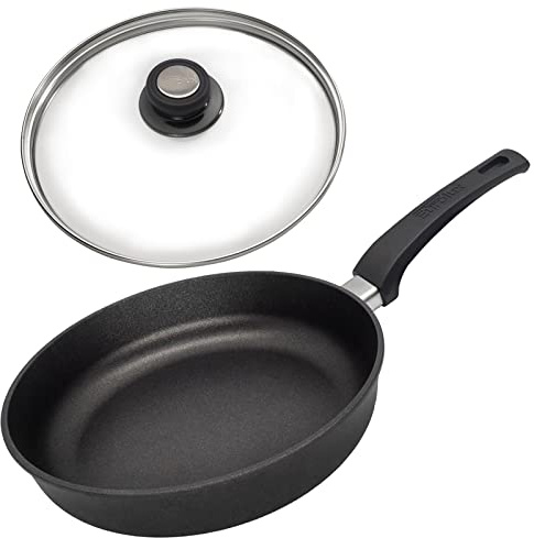 Eurolux leichte Guss-Pfanne Ø 28 cm Induktion Set mit Deckel aus Glas - hoher 6.5 cm Rand - große induktive Alugusspfanne mit Antihaft-Beschichtung - Made in Germany
