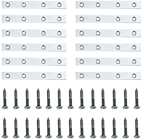 30pc Pack of Heavy Duty Steel Flat Straight Fixing Plates with 120x Screws - Ideal for Use as Supports or for Repair Fixing Mending Joining Furniture