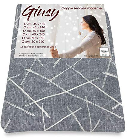 Tex family Tendina Giusy Grigio - Coppia Tende Vetro Moderne Semitrasparenti Effetto Bouclè in Poliestere - Coppia (2 Teli) CM. 80X240