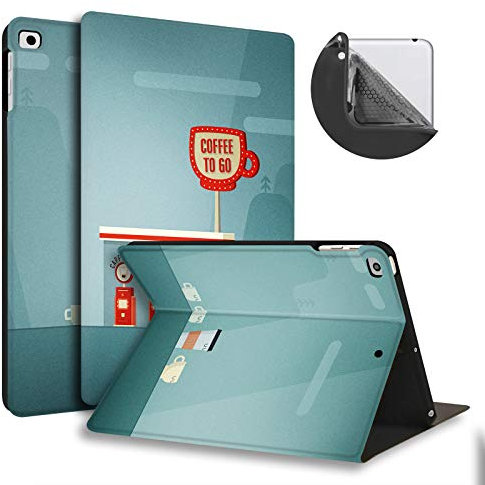 Huasiru Painting Case for iPad 9.7 Case iPad 6th Generation 2018/ iPad 5th Generation 2017/iPad Air Case/iPad Air 2 Case with Pencil Holder, Slim Soft Silicone Smart Protective Cover, Coffee