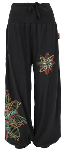 Weite Pluderhose mit breitem Bund und Mandalastickerei, schokobraun | Baumwolle, elastischer Bund, Kordelband, farbenfrohe Stickereien, Orient Style, loose Passform, bequeme Damenhose.