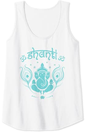 Damen Ganesh Lucky Elephant Pfauenfeder & Lotus Shanti OM Yoga Tank Top
