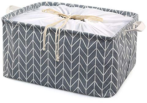 TonStyle Cestello Portaoggetti Pieghevole, Cesto Portabiancheria Scatola Immagazzinaggio Contenitore di Stoccaggio Cubi Portaoggetti Impermeabile con Coperchio con Coulisse e Manici (Grigia Freccia)
