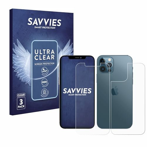 Savvies 6 Pack Screen Protector compatible with Apple iPhone 12 Pro Max (Front+Back) Protection Film Clear